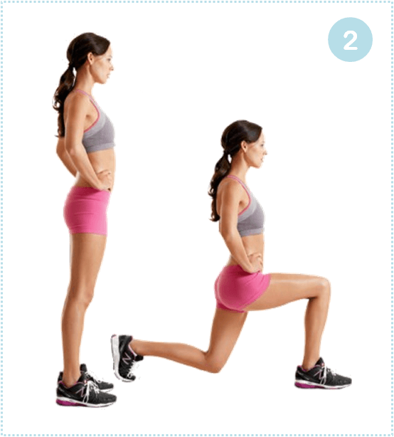 Fitness exercise for legs and buttocks: front lunge